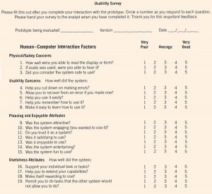 A form may be used to survey users of prototypes on key usability and ergonomic factors.
