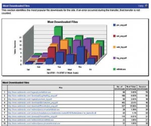 A sample report from Webtrends Corporation showing the most downloaded files on the corporate Web site