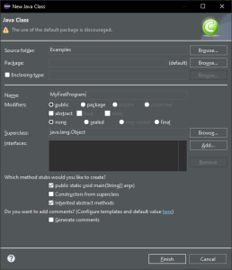 Creating a New Java Class in Eclipse