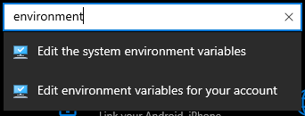 Searching environment variables in Windows 10