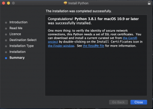 Successful installation of Python 3 on macOS