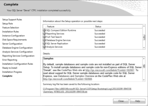 SQL Server 2012 Installation Complete page