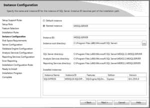 Instance Configuration page