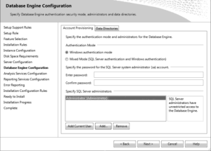 Database Engine Configuration (Account Provisioning tab)