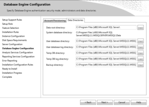 Database Engine Configuration (Data Directories tab)