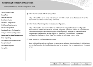 Reporting Services Configuration page