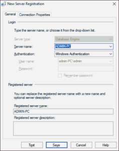 The New Server Registration dialog box