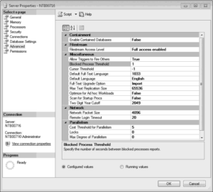 Server Properties window with Filestream Access Level set to Full Access Enabled