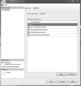 Server Role Properties dialog box