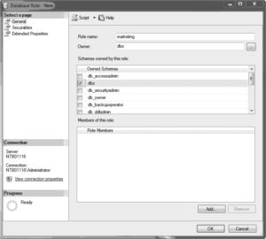 Database Role dialog box