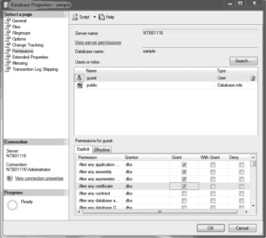 Managing statement permissions using SQL Server Management Studio