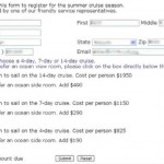 A Web-based input form for users to register for a cruise.