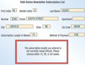 Feedback informs the user that input was not in the correct form and lists options.