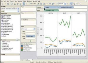 This table, showing the daily sales by category and by region, was produced using Tableau.