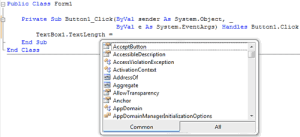 Viewing the settings of a property in the IntelliSense drop-down list