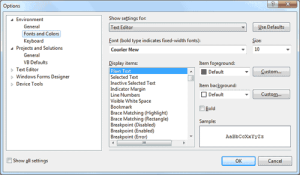 Visual basic 2008 IDE - Fonts and Color Options