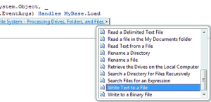 Selecting a Code Snippet in Visual Basic 2008