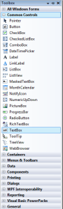 Visual Basic 2008 ToolBox window