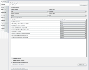 Setting the variable-related options on vb project's Properties pages