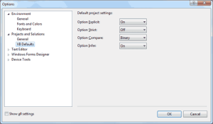 Setting the variable-related options in the Visual Studio Options