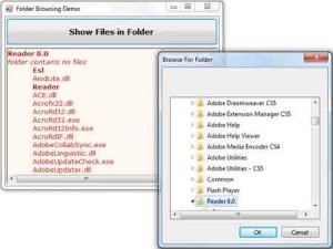 Selecting a folder via the FolderBrowser dialog box