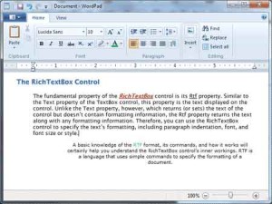WordPad's RTF Format