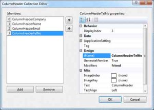 ListView Control's Column Header Collection Editor Dialog Box
