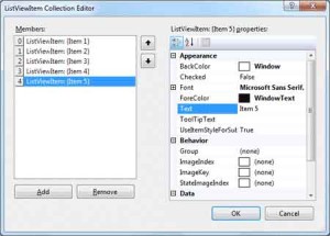 ListViewItem Collection Editor Dialog Box
