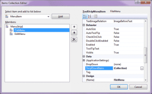  Editing a menu with the Items Collection Editor