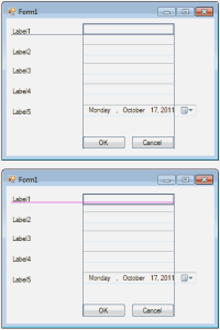 Edge alignment (top) and baseline alignment (bottom) when placing control on a form