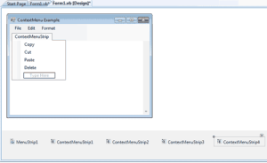 Created ContextMenuStrip controls at the bottom of the Designer