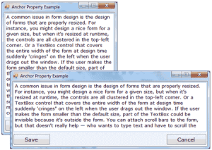 Use the Anchor property of the various controls to design forms