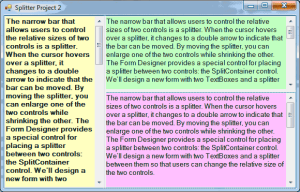 An elaborate form with two splitter controls