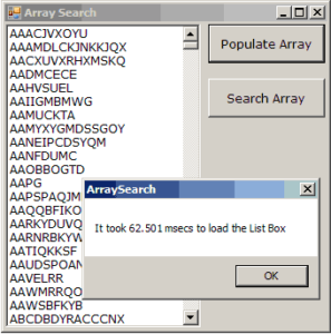 Searching an array and locating the same element in the ListBox control