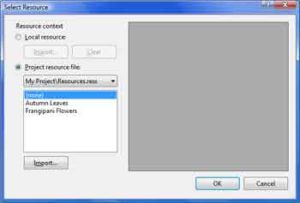 Adding image resources to a project through the Select Resource dialog box